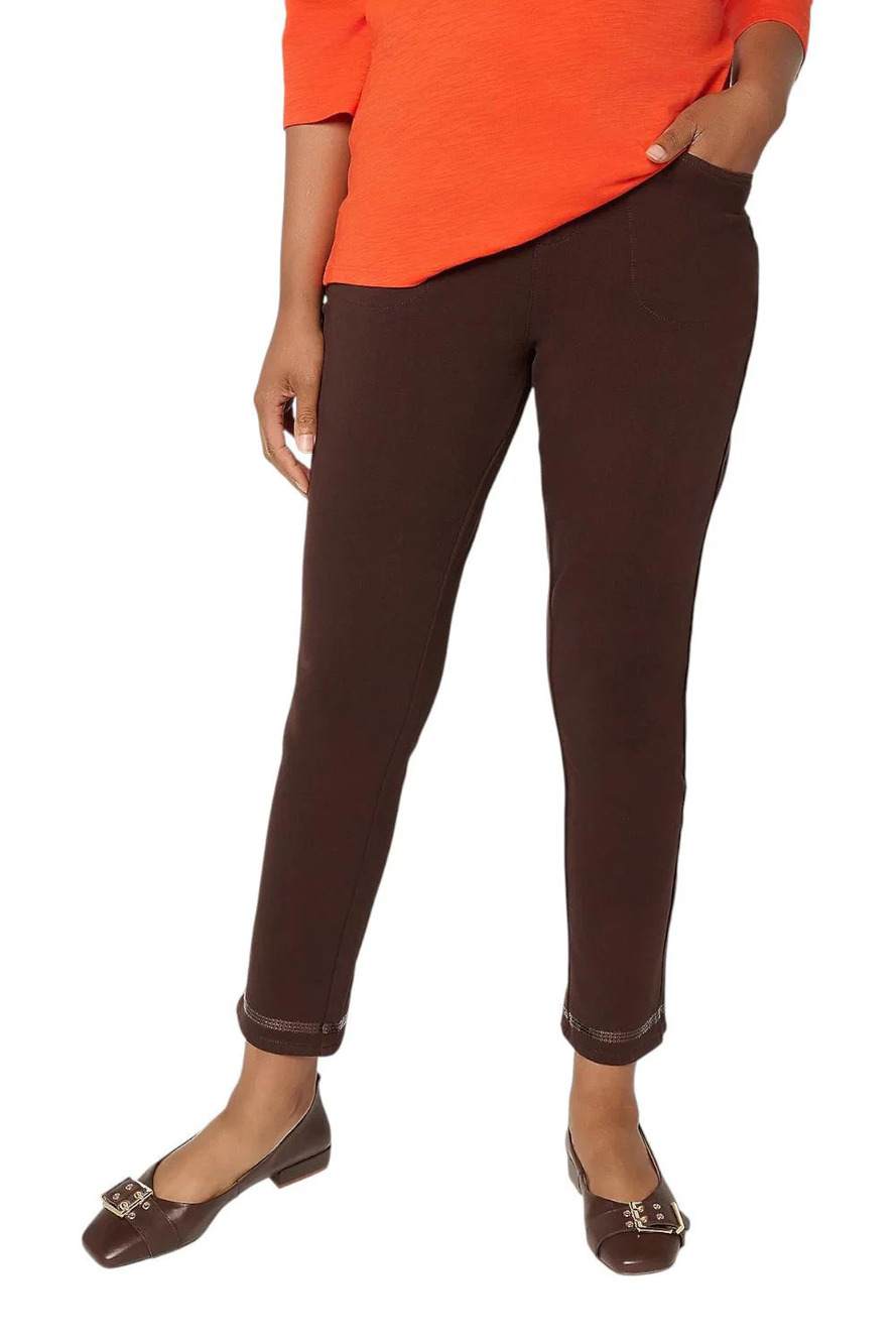 Quacker Factory Women's Sequin Trim Ankle Pants Espresso - Short